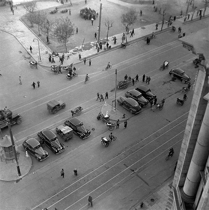 shanghai old pictures, bird eye view cars on street