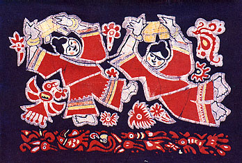 bench dance, chinese wax painting by guizhou artists