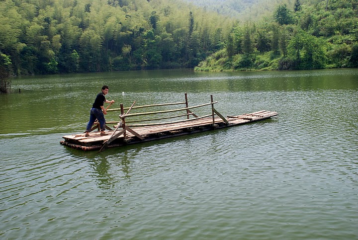 a bamboo boat at northern guizhou province