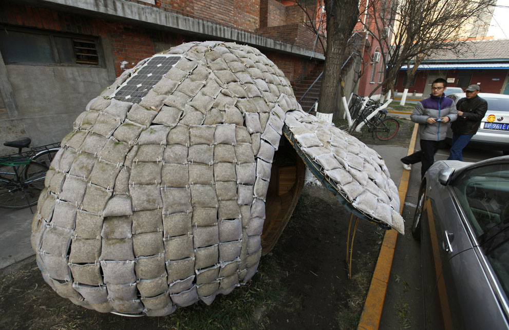 A homemade egg-shaped mobile house in Beijing